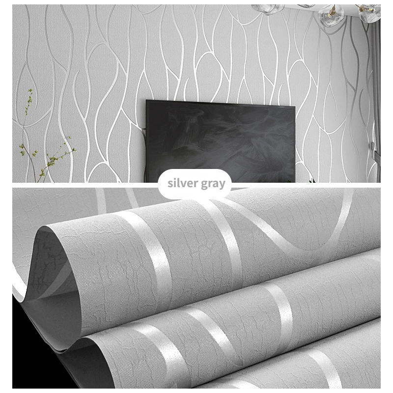 Papel tapiz a rayas 3D con textura geométrica moderna para sala de estar, decoración de paredes de sofá, TV, hogar, plata, gris, negro