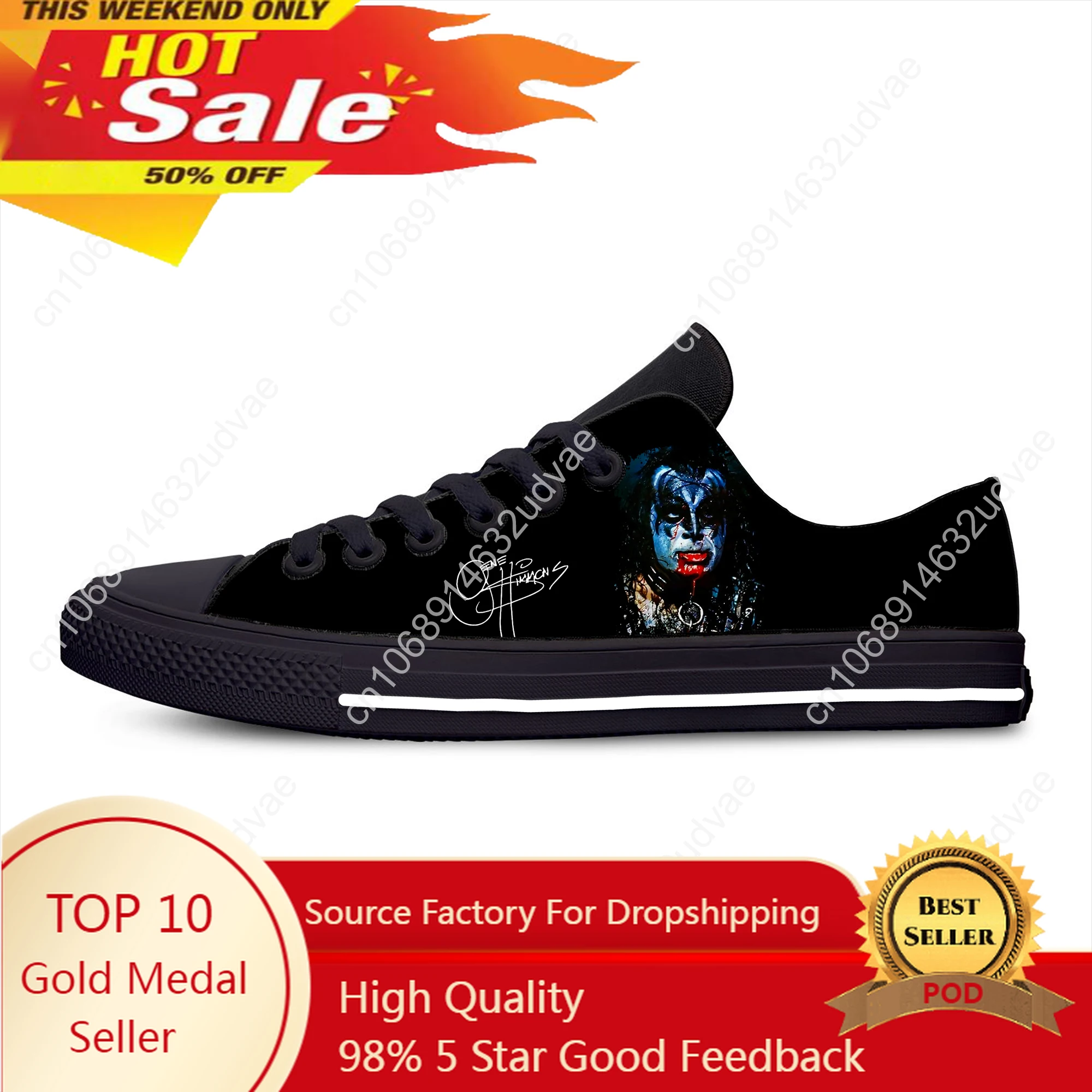 

Gene Simmons Low Top Sneakers Kiss Mens Womens Teenager Casual Shoes Canvas Running Shoes Cosplay 3D Printed Lightweight Shoe