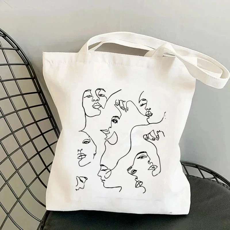 Women's Facial Line Drawing Handbag Recyclable and Environmentally Friendly Shopping Bag Women's Street Style Retro Shopping Bag