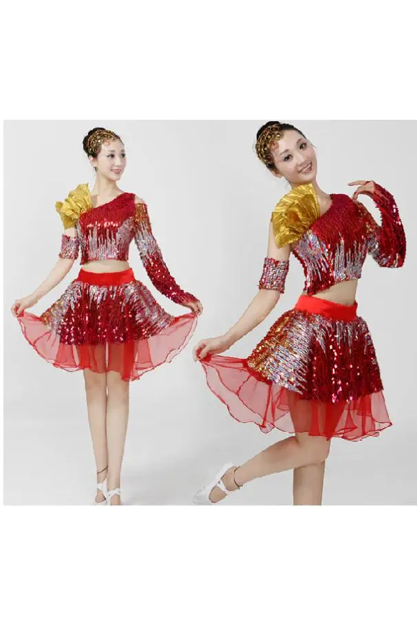 Nuovo Costume da spettacolo con gonna di paillettes di alta qualità/costumi per studenti di danza moderna/Costume da ballo latino