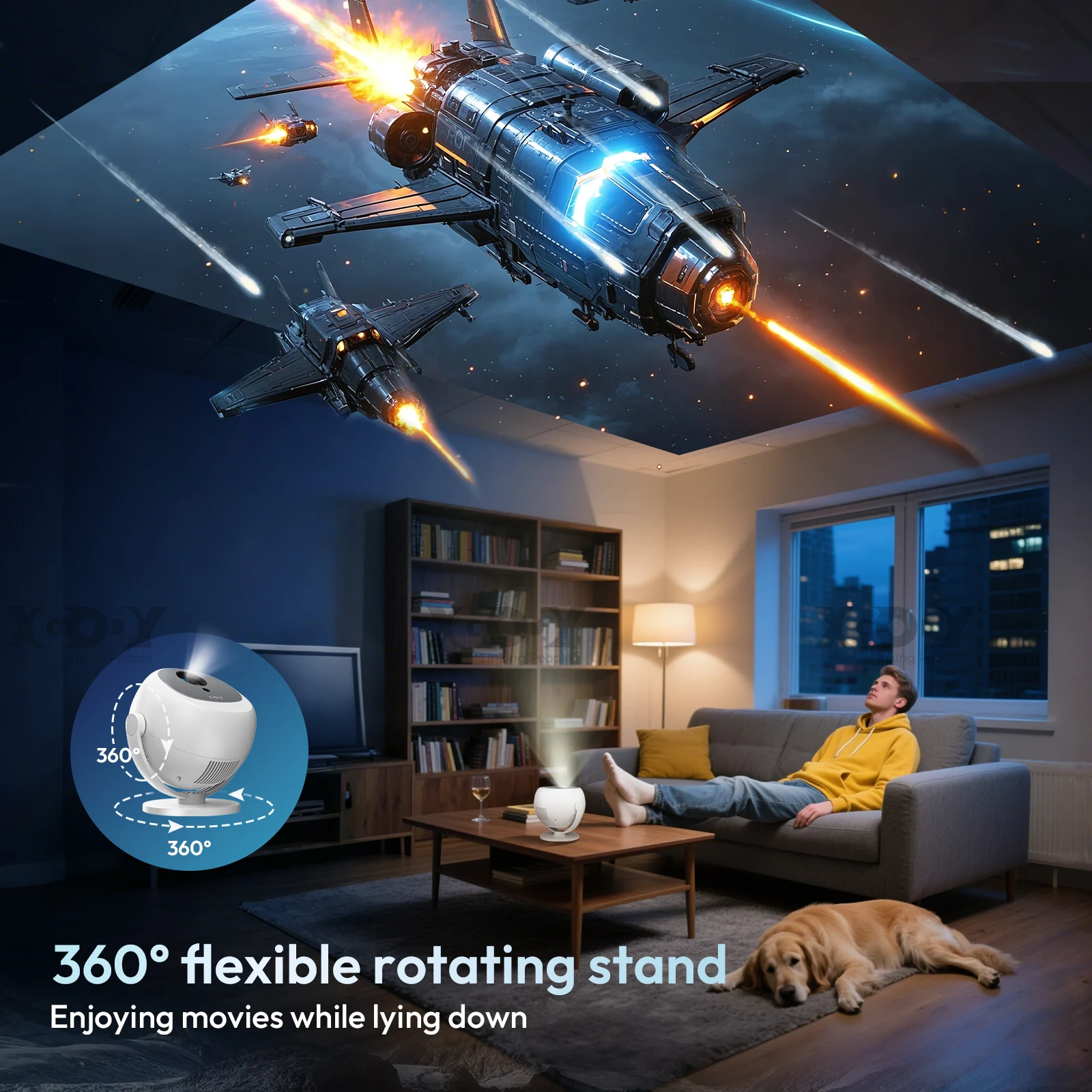 ​ Przenośny projektor Android XGODY 350 ANSI 4K z WiFi6 Bluetooth 50% Zoom Elektryczny fokus do kina domowego