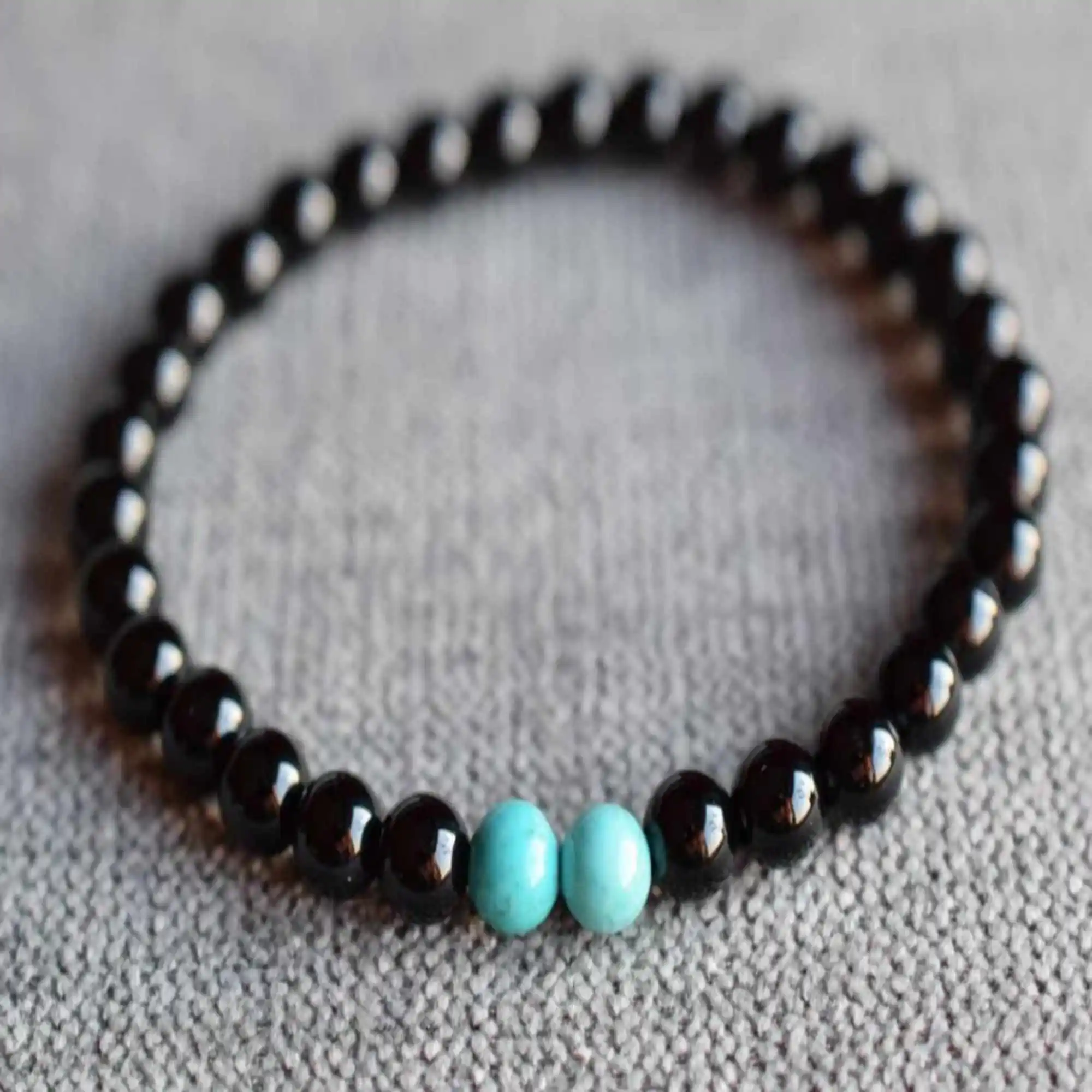 Natural 6mm Black round onyx blue turquoise gemstone beads bracelet Wristband Spirituality Inspiration Women Fancy Prayer