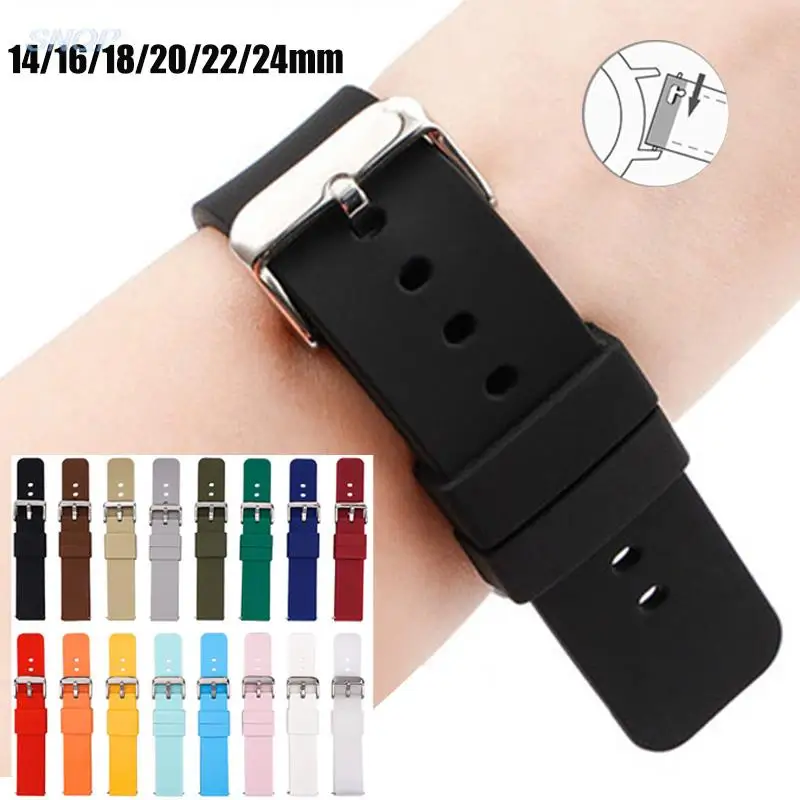 12/14/16/18/19/20/21/22/24mm Silicone Rubber Strap Men Women Sport Waterproof Quick Release Smart Watch Band Polished Buckle