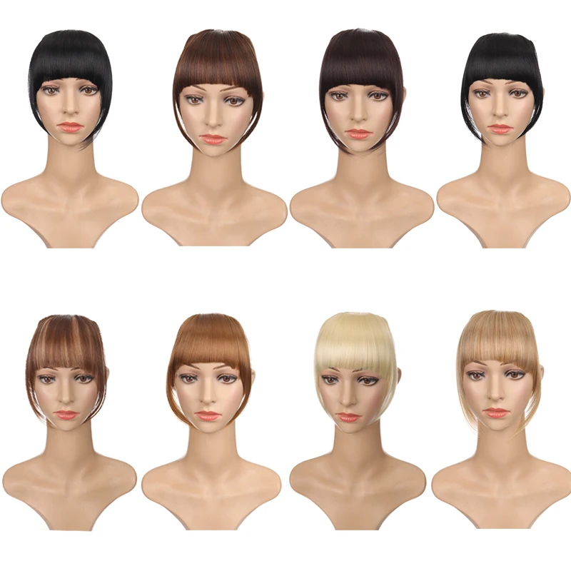 MANWEI Synthetic Bangs Heat Resistant Hairpieces Hair Women Natural Short Black Brown Bangs Hair Clips For Extensions