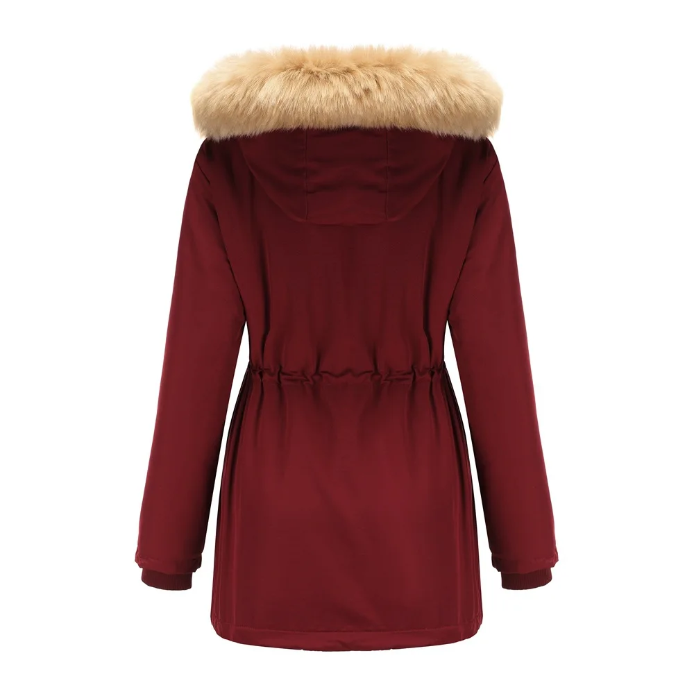 Winter New Arrival Women's Dark Brown Hooded Mid-Length Coat, Stylish and Warm Thick Jacket. Khaki, Black, Blue, Pink Parkas.