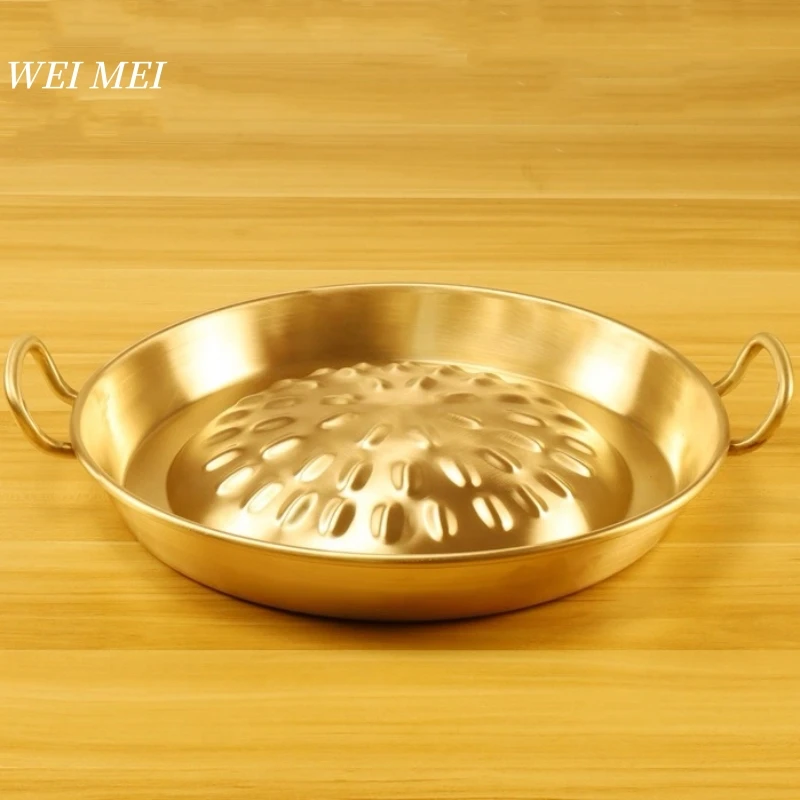 

Korean-Style Pure Brass Grill Pan,Handcrafted Portable Polishing Thickened 30 cm Outdoors Picnic Pot Vintage Skillet Tableware