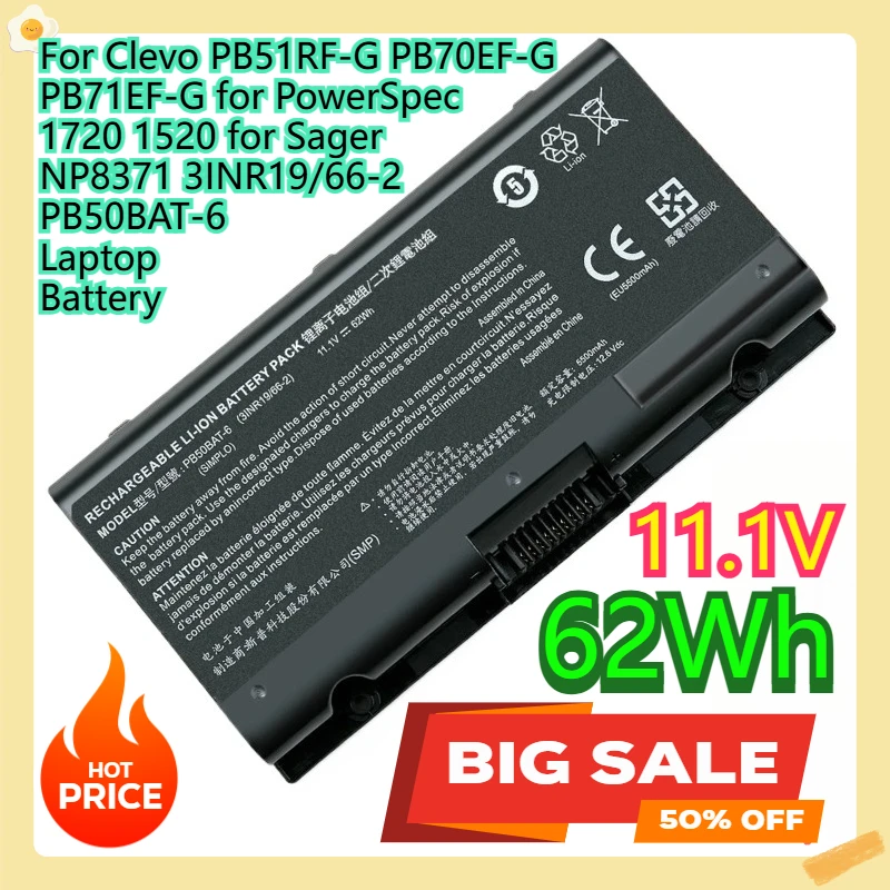 

For Clevo PB51RF-G PB70EF-G PB71EF-G for PowerSpec 1720 1520 for Sager NP8371 3INR19/66-2 PB50BAT-6 Laptop Battery