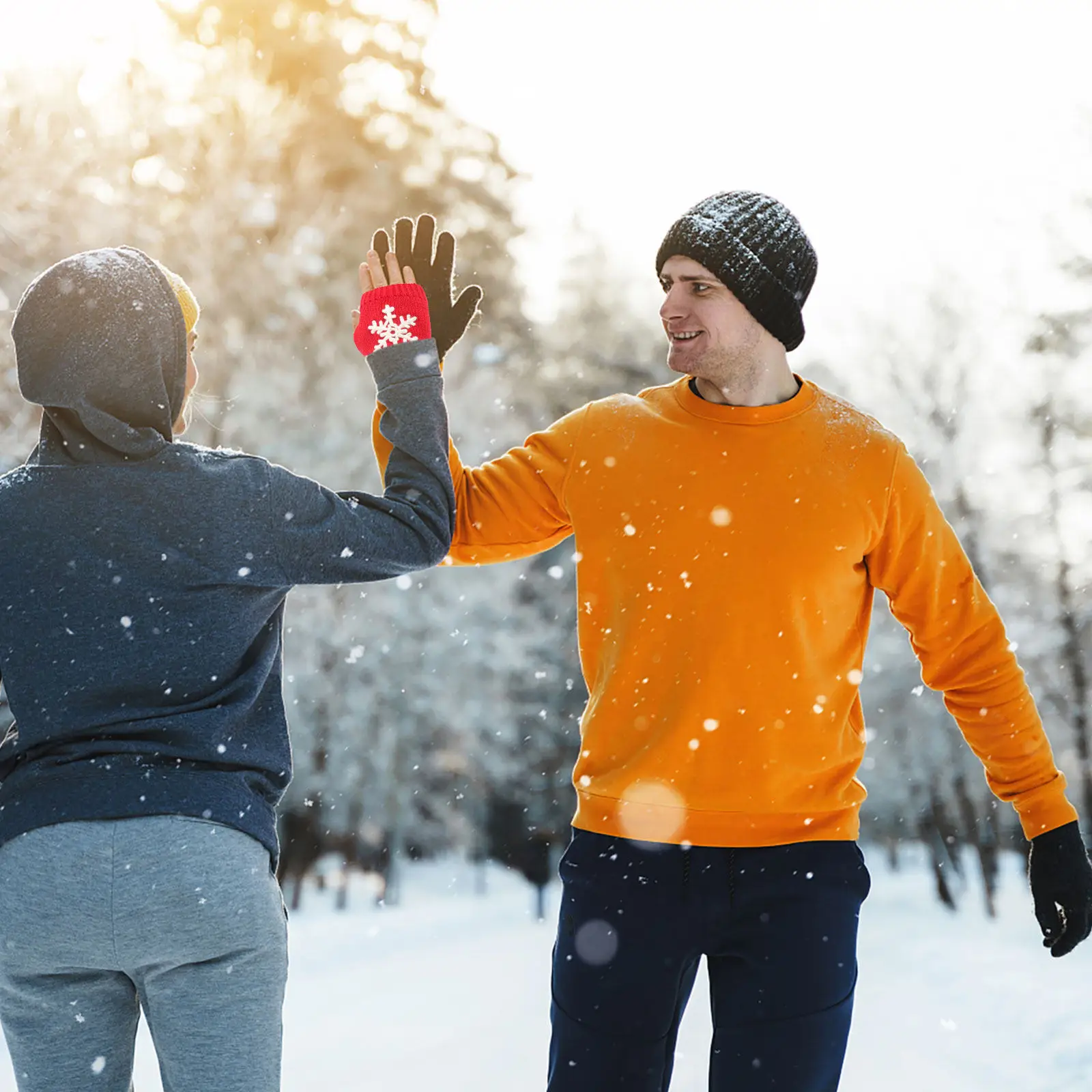 Women Winter Fingerless Gloves Soft Warm Knit Mittens Cute Christmas Pattern for Outdoor Cycling