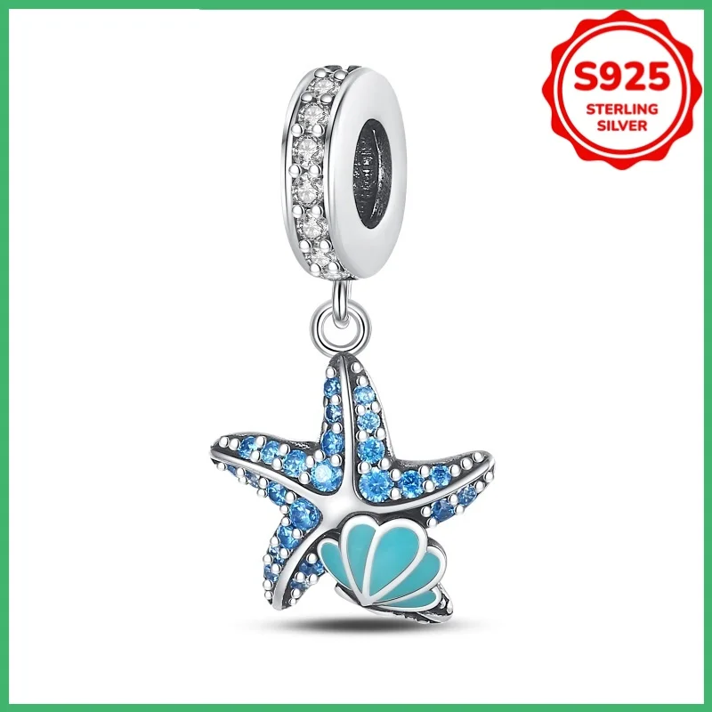 الأصلي 925 الفضة الاسترليني المحيط مضيئة نجم البحر خرز تميمة مناسبة للأساور والقلائد وهدايا مجوهرات عيد الميلاد