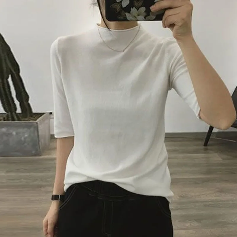 

Вязаный свитер, женские пуловеры, новый воротник-стойка, белый, черный вязаный свитер, пуловер, женские топы, трикотажные изделия, Sueters De Mujer Q1292