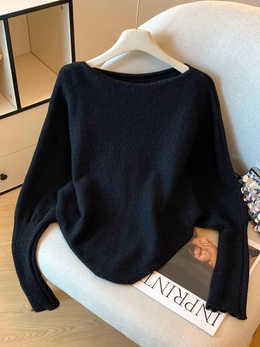 الكورية Sle Batwing Sve سترة المرأة فضفاضة عادية الخريف الشتاء التخسيس سترة الحلو Sle لون نقي طويل Sve سترة #3