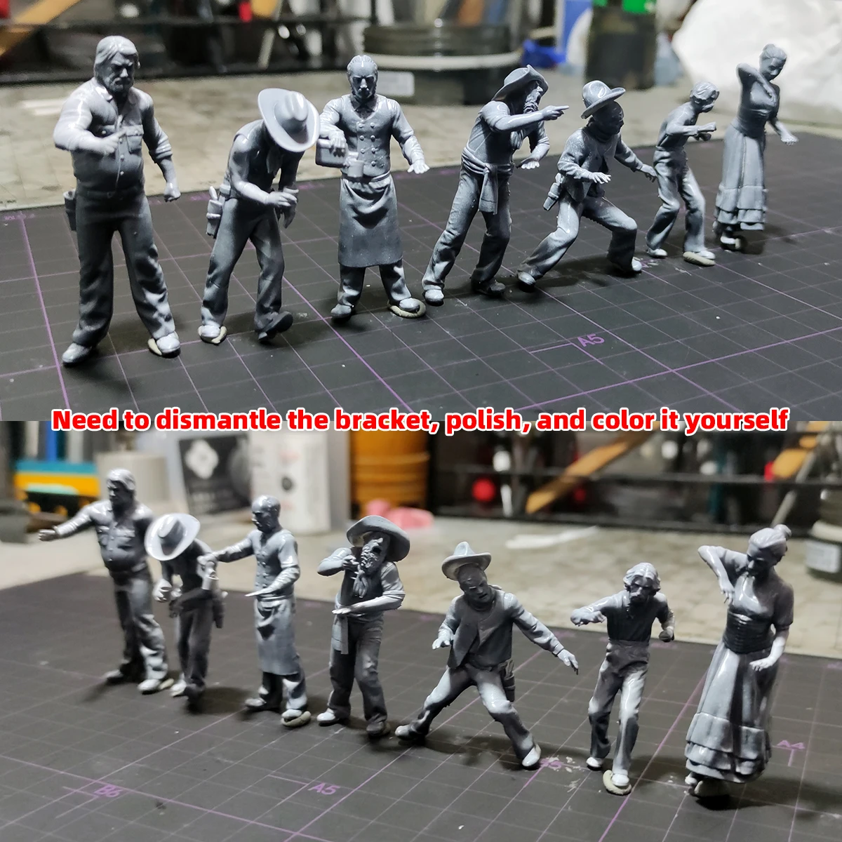 1/35 1/43 1/48 1/64 1/72 1/87 Modellbausatz 3D Harz Miniatur-Soldatenfiguren Diorama Unbemalte Wildwest-Saloon-Cowboys DIY – Detail 3