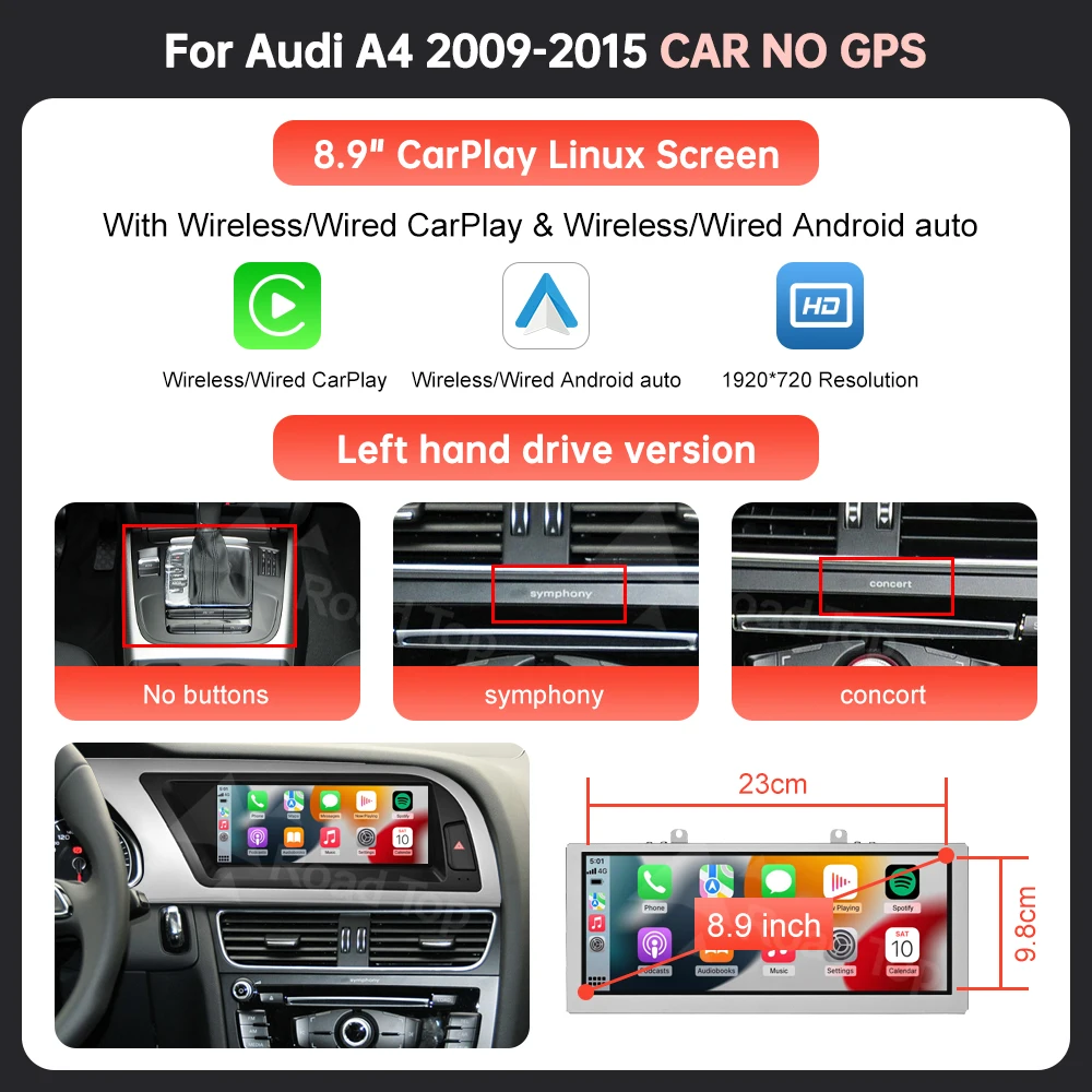 8,9 ''12,3'' Touchscreen Auto Multimedia Display Für Audi A4 S4 B8 2008-2016 Mit Drahtlose Carplay Andriod auto Airplay Autolink
