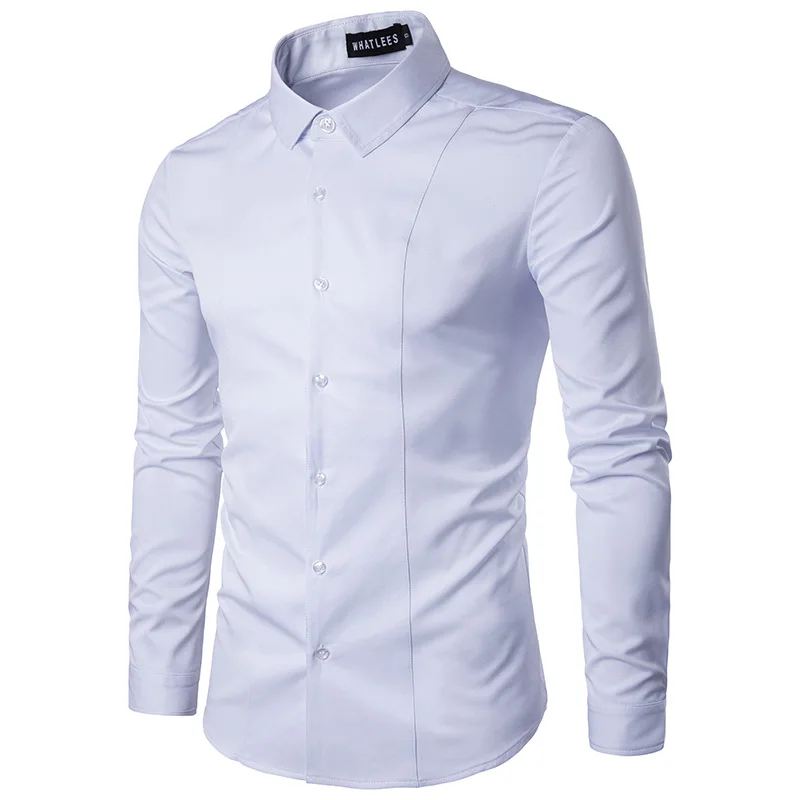 Men's Business Tuxedo Dress Shirt Long Sleeve Standard Fit Fashion Urban Polyester Fiber Spring Commute Blue Grey White