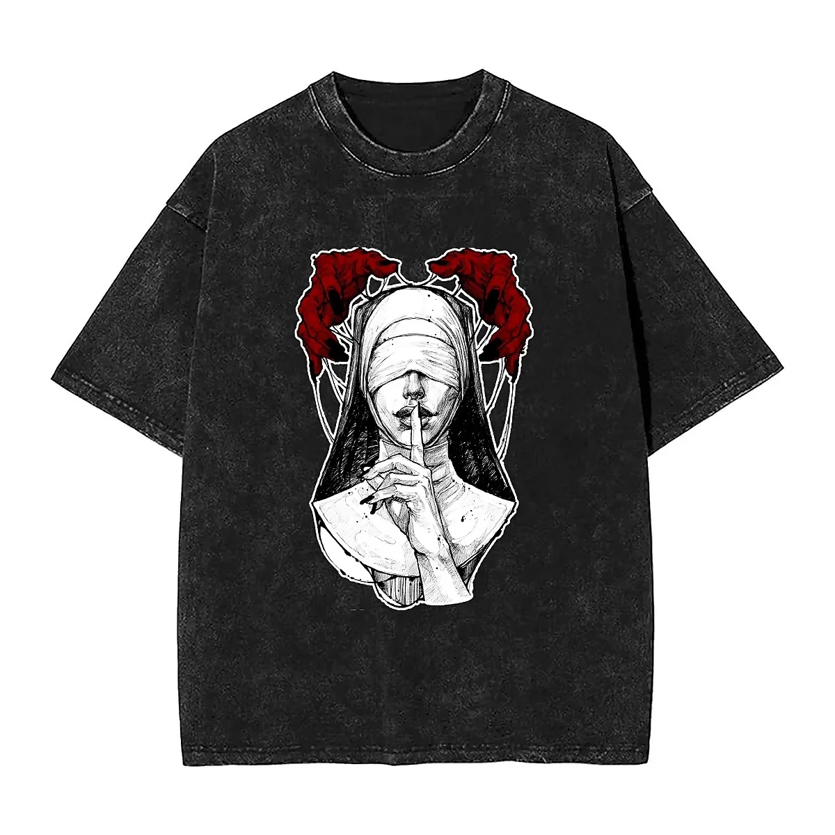 

Футболка мужская с принтом, винтажная Повседневная тенниска с принтом в виде монахини, татуировка несвященного мыла, модный топ с круглым вырезом, большие размеры, на лето