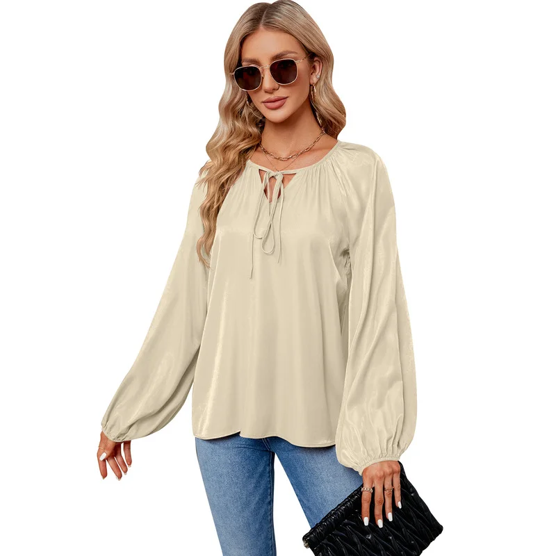 JY Fashionable and beautiful hoodie, solid color loose fit lantern sleeves, summer women's hollowed out temperament shirt top