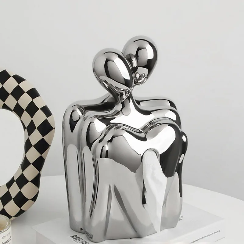 

Creative Couple Hug Heart Tissue Box Ornament, Modern Minimalist Home Decoration, Living Room, Desktop, Ceramic, Paper Box
