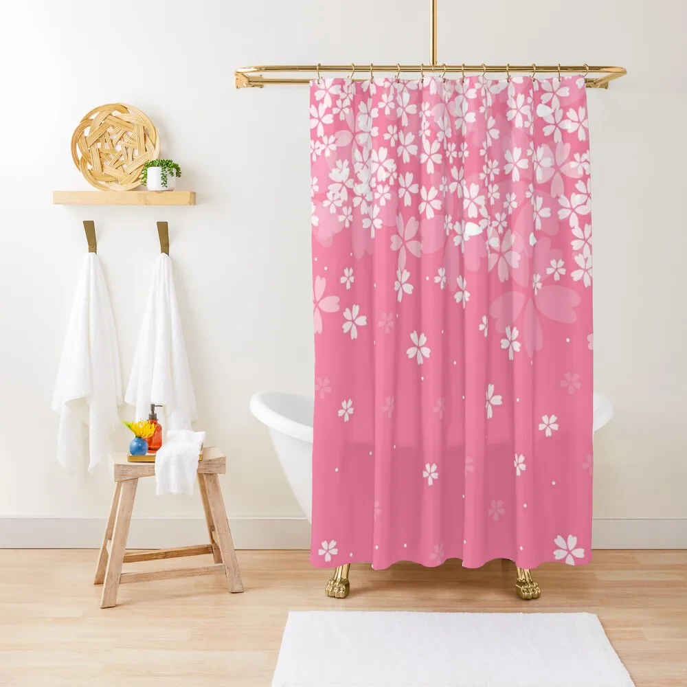 

pink flowers cherry blossom Shower Curtain Waterproof Fabric Bathroom Shower Bath Curtain