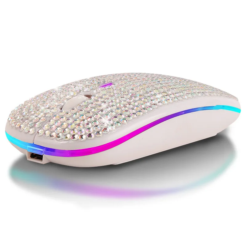 Rechargeable silent diamond inlaid Bluetooth dual-mode mouse electronic gift with colorful illuminated 2.4g wireless mouse