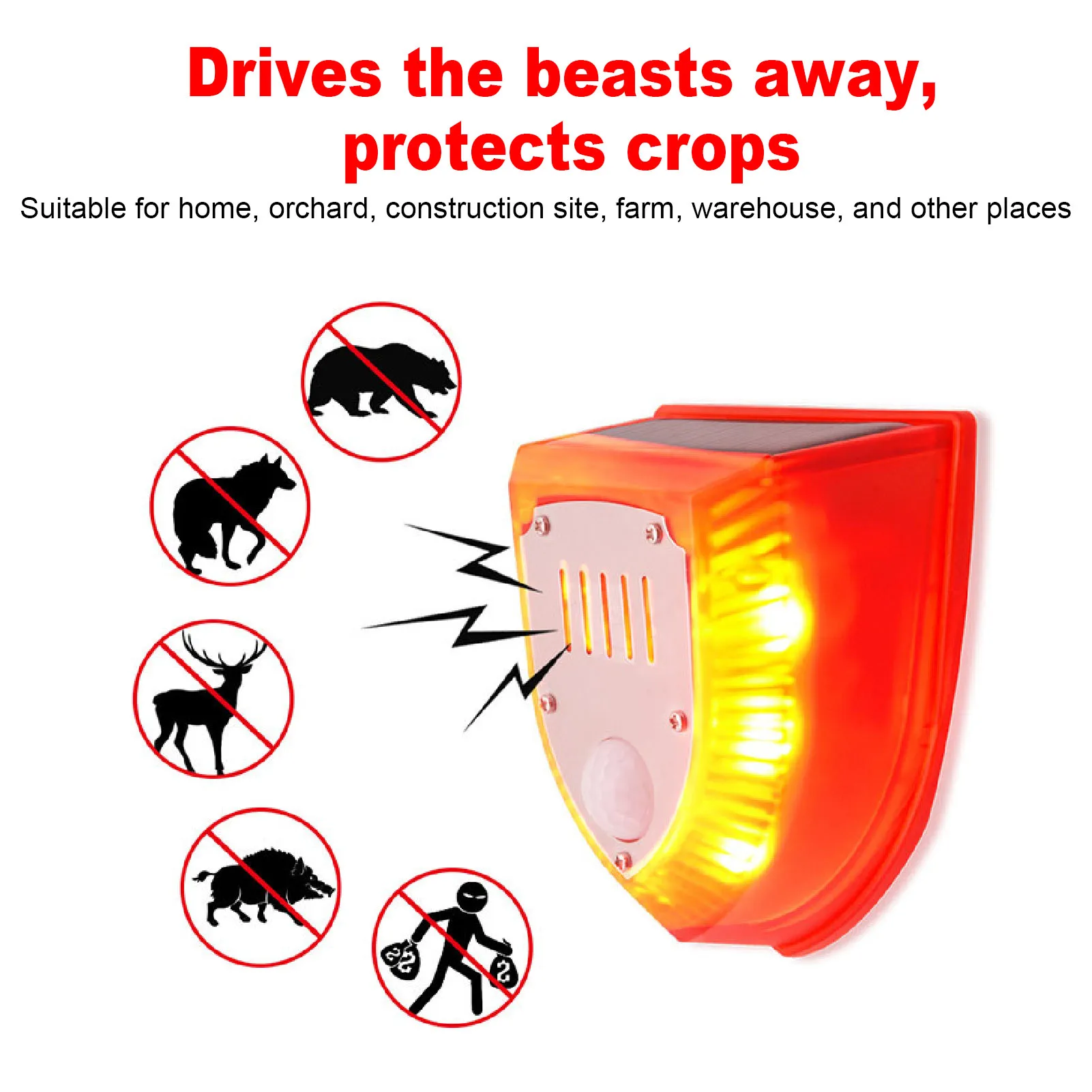 Motion Sensor Alarm Polycrystalline Panel Solar or  Charging 129dB Sound and Light Alarm 125° Sensing Angle for Home Orchard