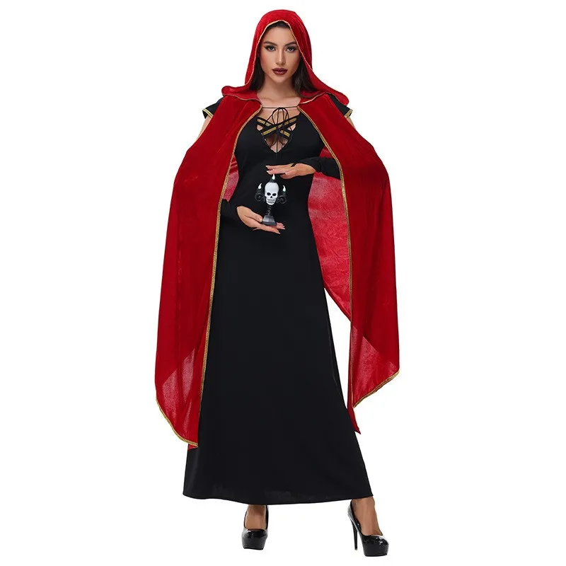 Adult Gothic  Costume Bla Red Witch  Cape loween Clothing k Sle Stage Performance Traditional Chinese...