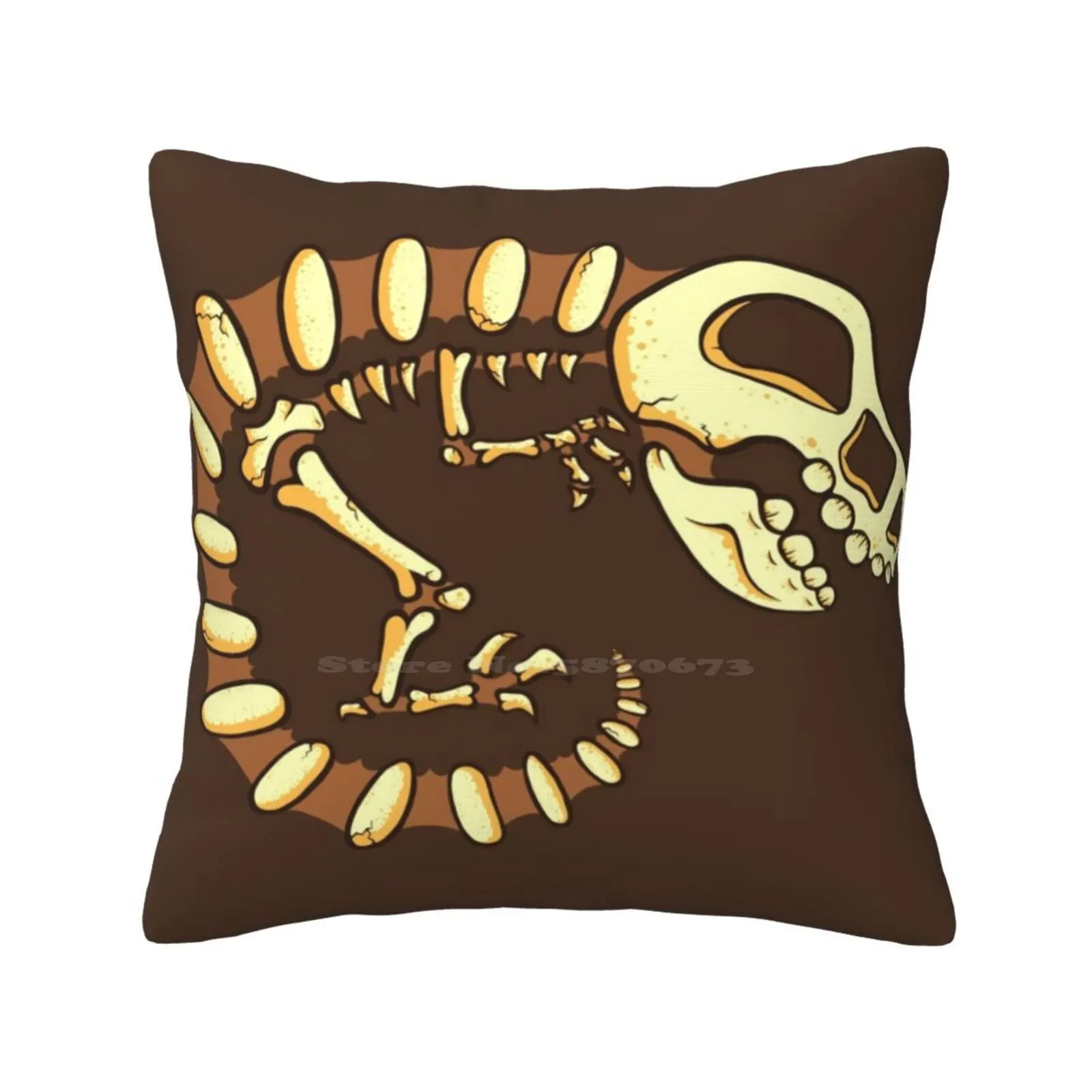 Dino Funny Cute Decor Square Pillowcase Dinosaur Brown Bone Trex Tooth