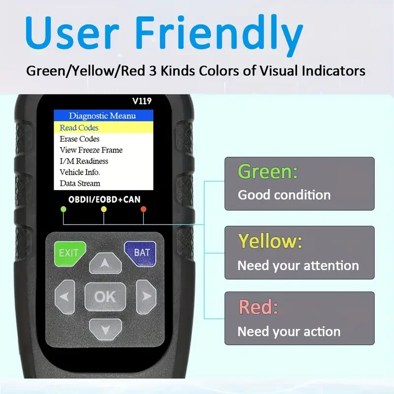 V119 OBD2 Scanner Code Reader USB Powered Car Diagnostic Tool EOBD CAN Check Engine Light Reset Voltage Tester For All Cars