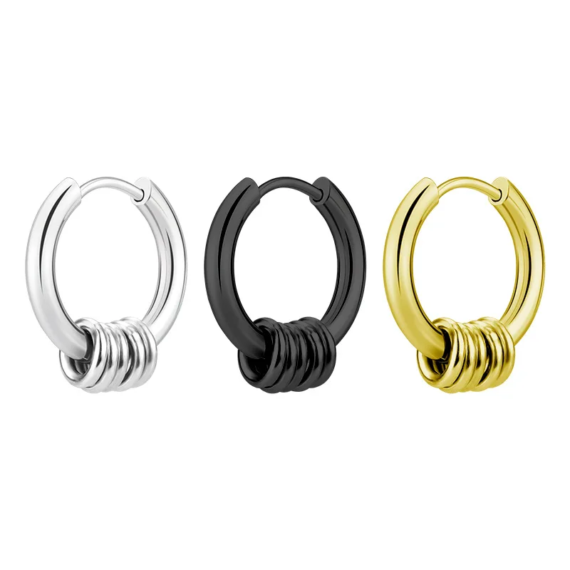 Vergoldete Schwarze Kleine Creolen aus Edelstahl Personalisierter Titanstahl-Schmuck Einfaches Modisches Accessoire – Detail 2