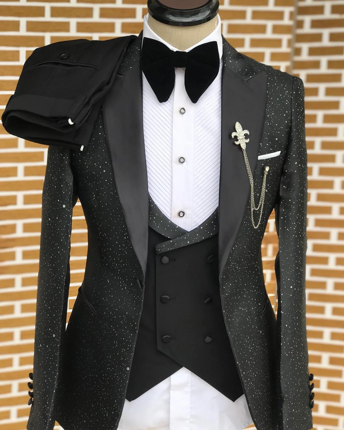 Classic Wedding Men Suits Sprayed New Shine Tailor-Made Groom 3-Pcs Business Suits Singer Formal Occasions Party Size Customized