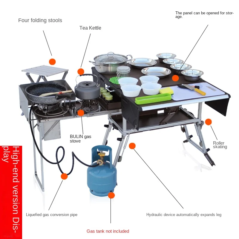 Outdoor Mobile Kitchen Folding Table Camping Outdoor Stove Cookware Supplies Car Self-Driving Travel Equipment Stove