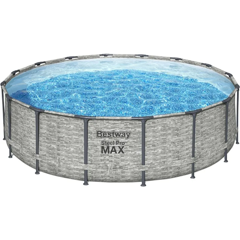 

(16' x 48") | Round Outdoor Backyard Family Pool Features Realistic Stone Pool Liner | Includes 1500gal Filter Pump