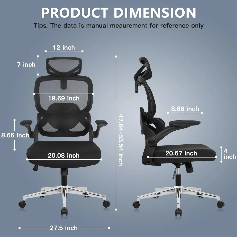 Adjustable Office Chair Computer Chair Ergonomic Desk Chair with Lumbar Support and Headrest High Back Executive Chair with Roll