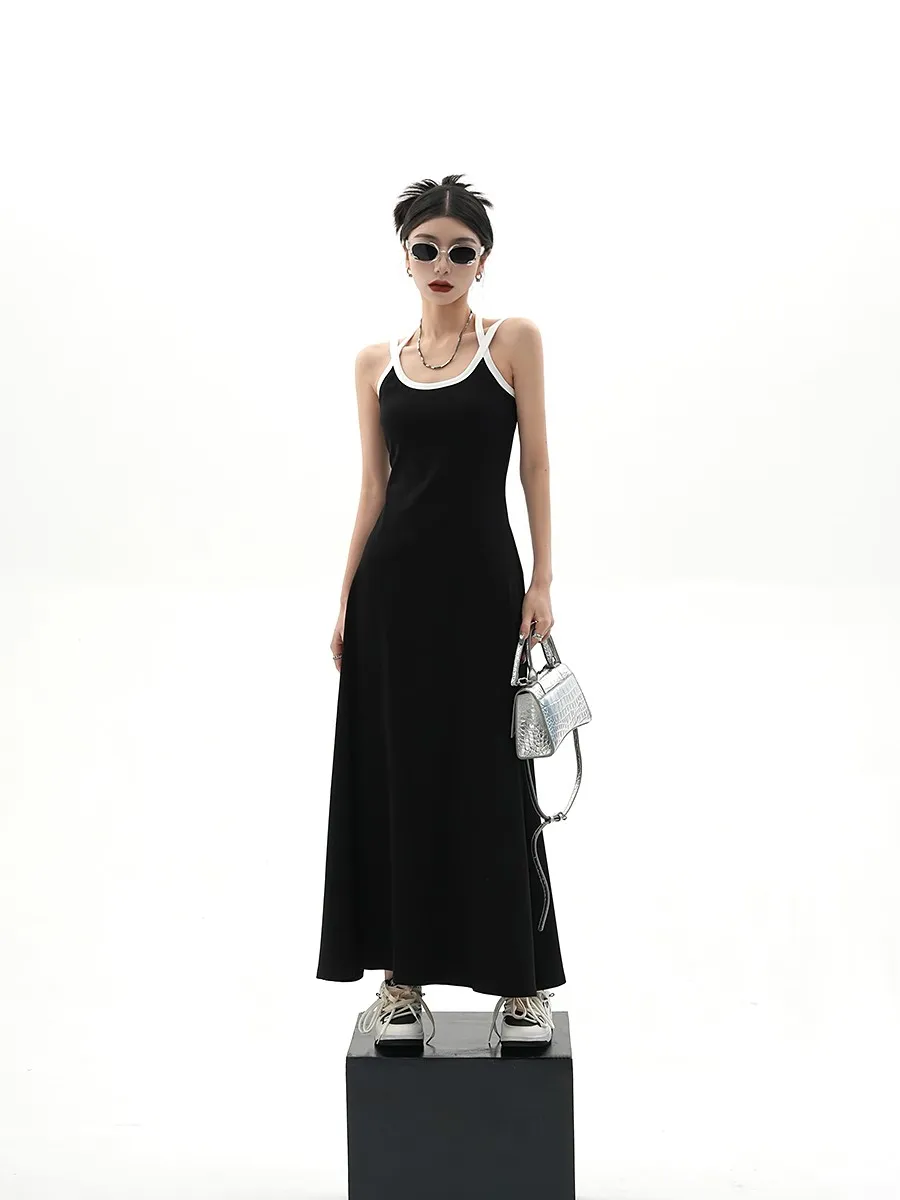 American Street Thin Black Camisole Skirt Length Sleeveless Sexy Summer Dress New women's Long Dress