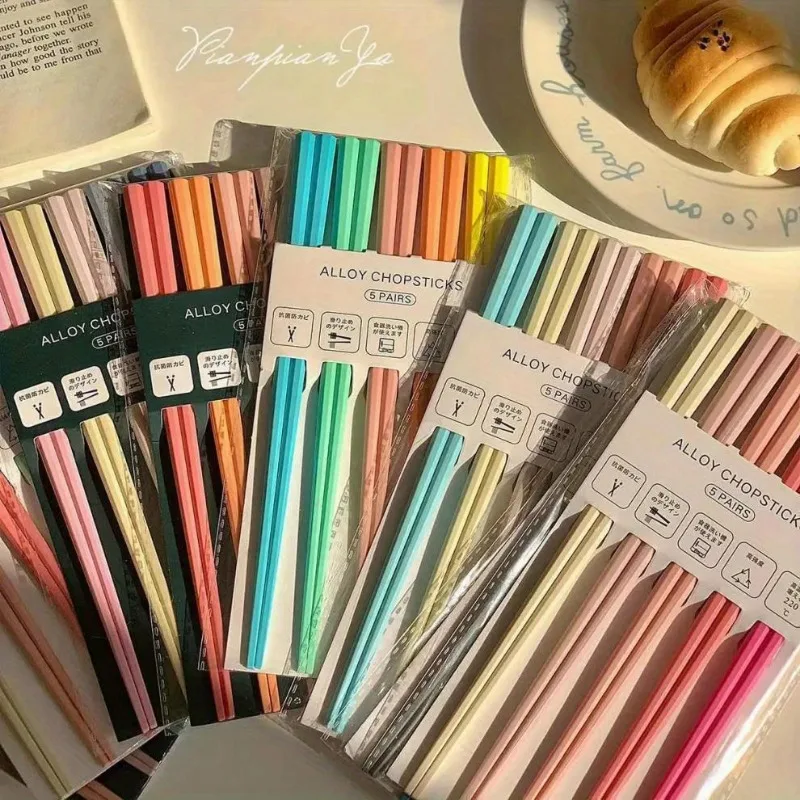 5 Pairs Random Color Morandi Color Octagon Pink Heart Macaron Unpainted Chopsticks Set Family Chopsticks Color Classification