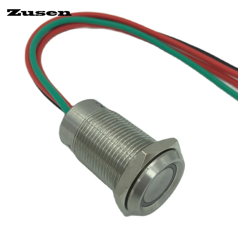 Zusen 19mm Touch Switch with Wiring 6-24V Ring Led Light Momentary/Latching IP67 Waterproof