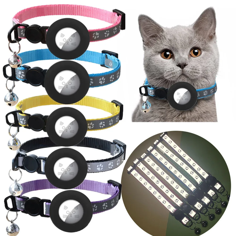Eayburst Cat Collar for Apple Airtag Case with Bell Adjustable Safety Buckle Reflective GPS Collar for Kittens Puppies 7-12 Inch