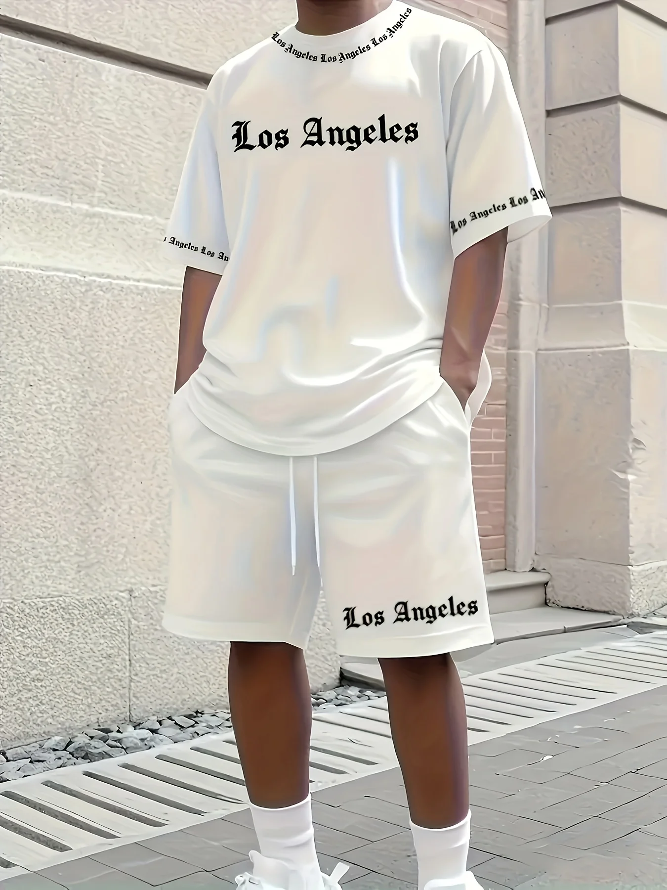 

2026 Summer New Men's Short-Sleeved Set with 3D Letter Pattern Print - Street Casual Fashion Comfortable and Soft