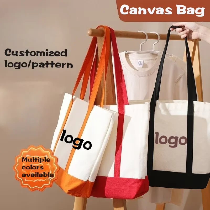 

5PCS Blank Canvas Bags New Patchwork Cotton Tote Bags Advertising Shopping Bags with Custom Logos