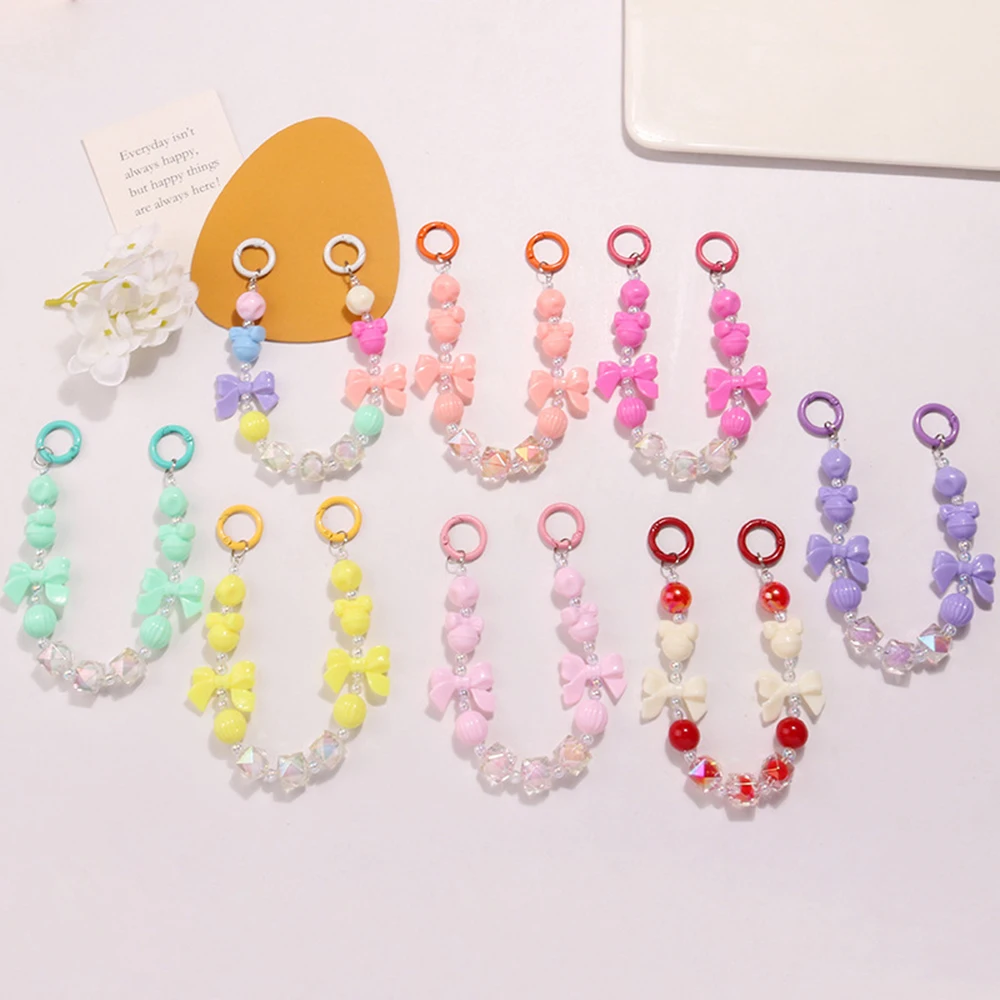 Bunte Bowknot Perle Telefon Gurt Charm Kette Knoten Handy Lanyard Schlüssel bund Mädchen Tasche Kamera Anhänger für Airpods Fall