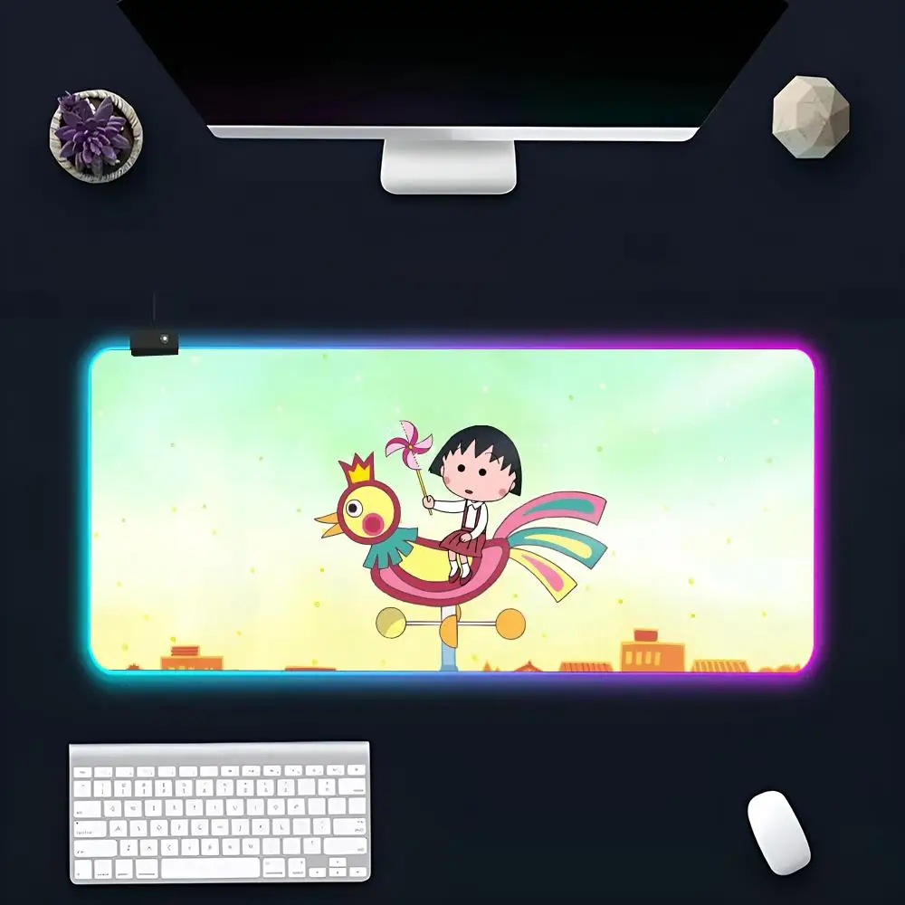 C-Chibi Maruko C-Chansouse Pad Large RGB Mouse Pad XXL LED Mouse Mat Japan Mousepads Table Pads Keyboard Mats Desk Rug With Back