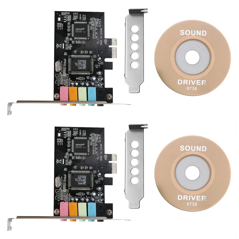 2X Pcie Sound Card 5.1, PCI Express Surround 3D Audio Card For PC With High Direct Sound Performance & Low Bracket