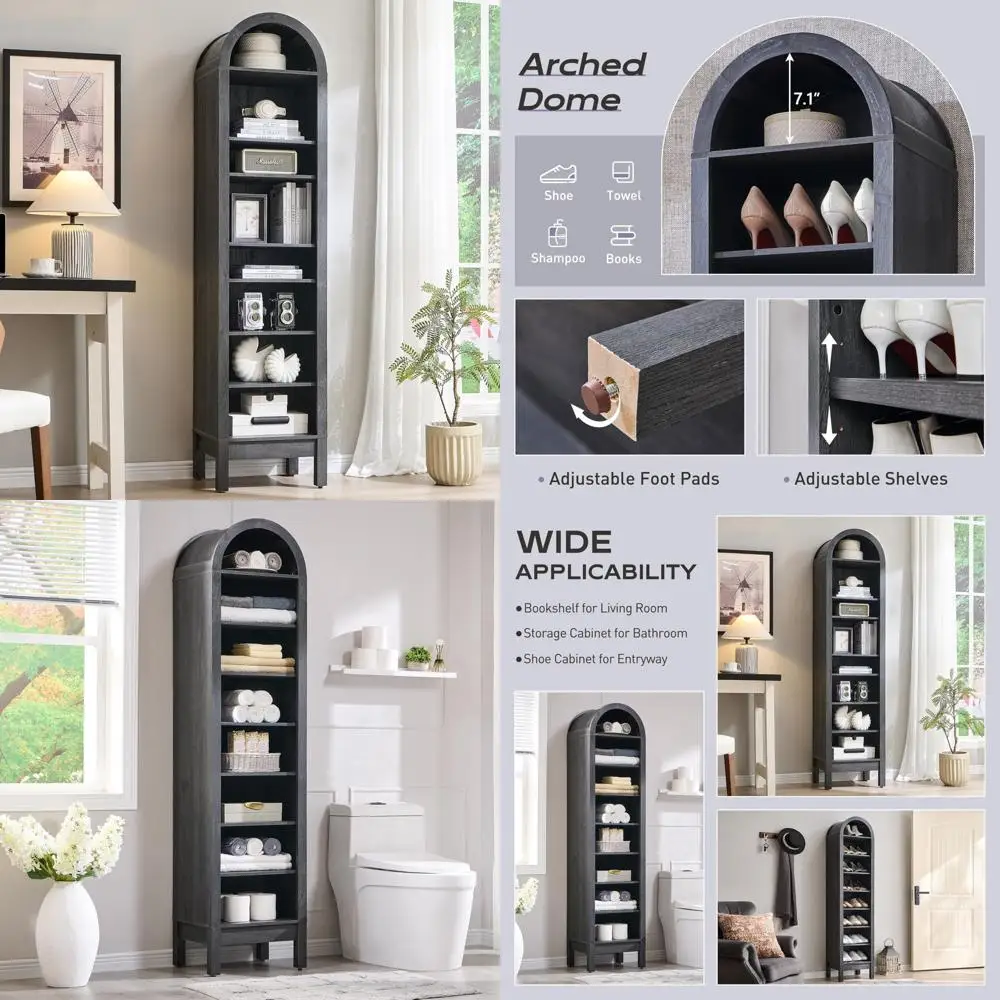 

Modern Farmhouse Style 71 Tall Arched 8-Tier Bookshelf with Adjustable Wooden Shelves