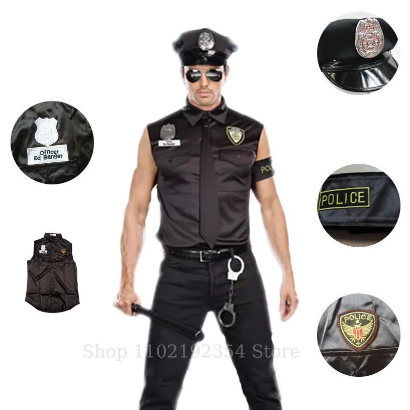 

Halloween Adult U.S. Police America Dirty Cop Officer Costume Top Shirt Fancy Cosplay Clothing for Men Costumes