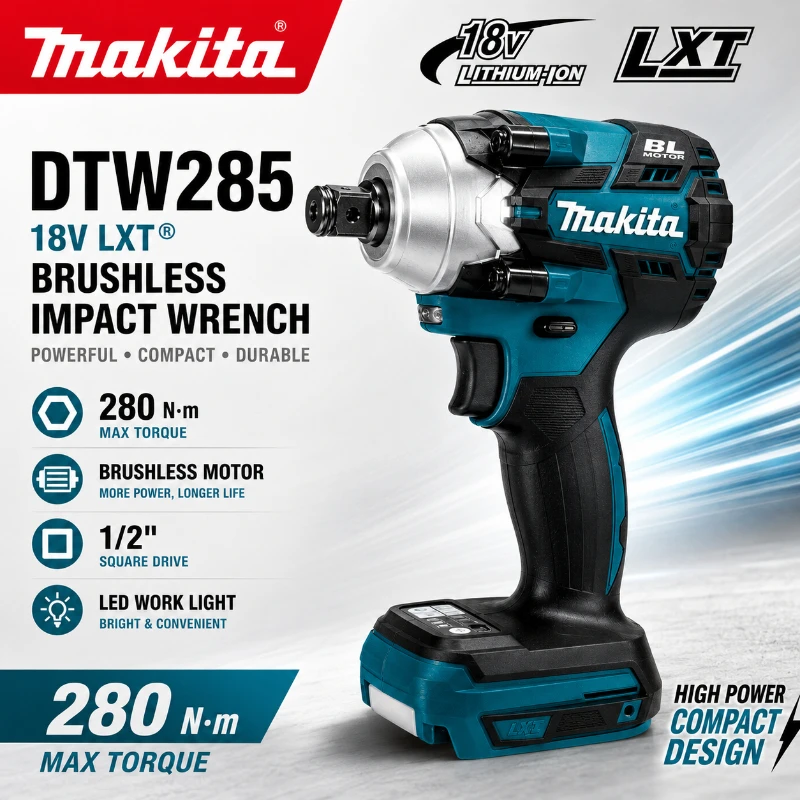 Makita DTW285Z Original 18V LXT Bürstenloser 280Nm Schlagschrauber mit 6,0Ah Akku, Leistungsstarker Akku-Schrauber für Werkstatt und Auto, Professionelles Werkzeug, Lagerbestand in Europa, Schnelle