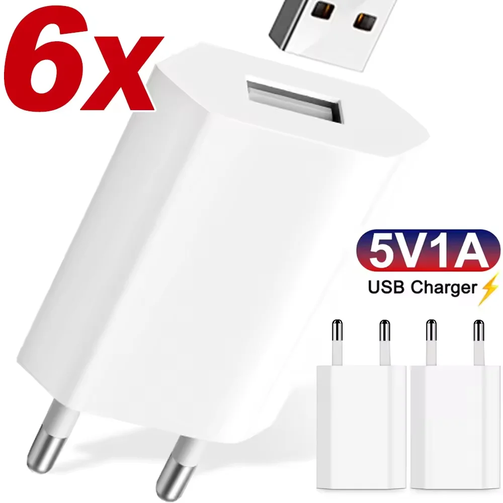 5V/1A USB Wall Charger 1/2/3/4/5PCS EU Plug SmartPhone Charger Adapters For Universal Phone iPhone 16 Samsung Xiaomi 15 Huawei