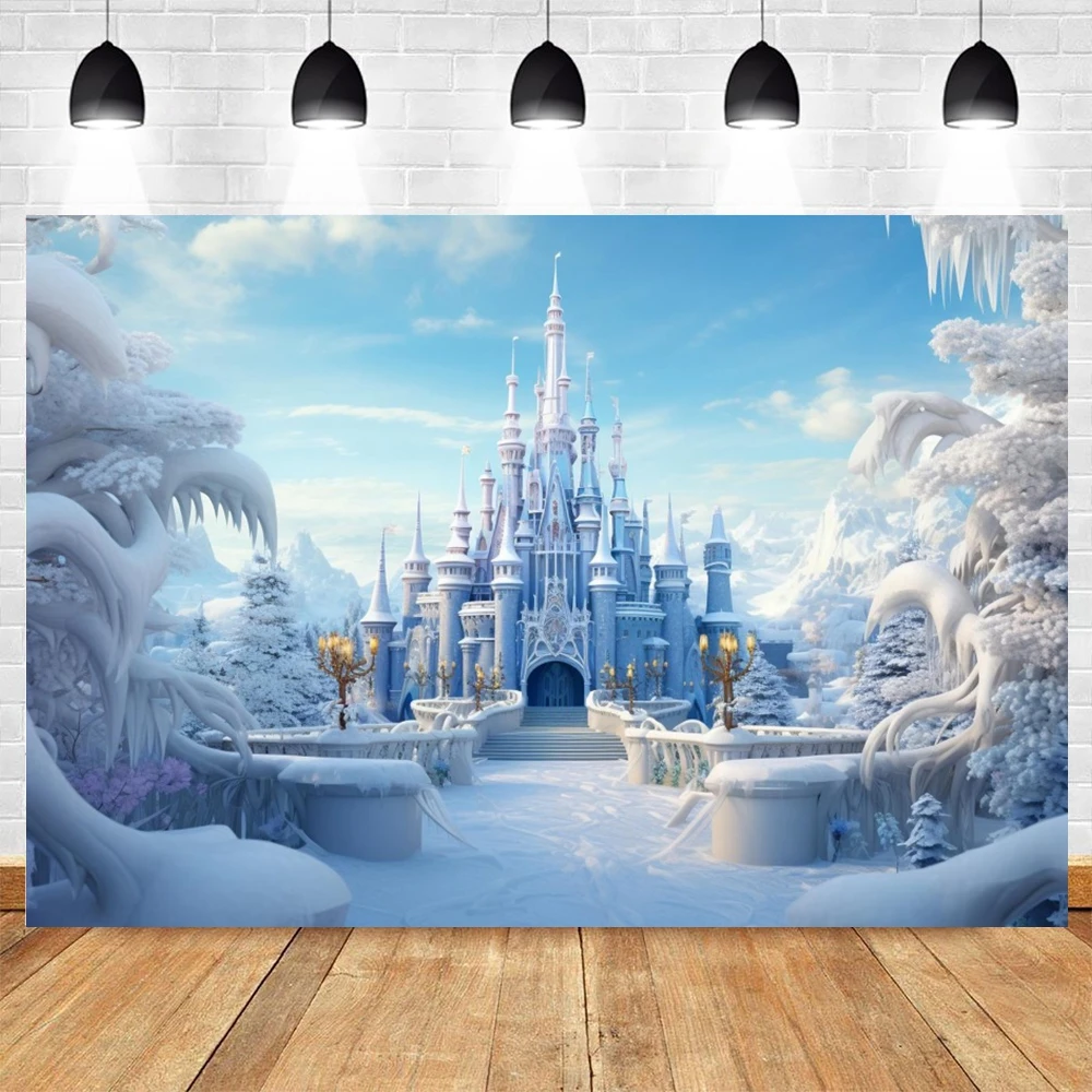 Winter Ice Castle Photography Backdrop Snowy Frozen Wonderland Forest Portrait Background Baby Kids Christmas Photo Studio Props