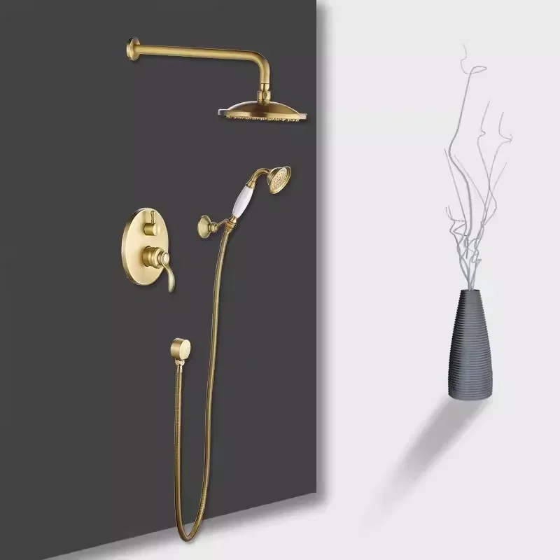 

Bronze Brass Bathroom Shower Faucet Valve Set With Round Shower Head Bathroom Wall Kit