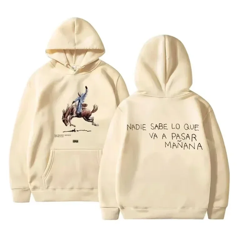 Men Woman Fleece Oversized Hoodies Hip Hop Rapper Bad Bunny Nadie Sabe Lo Que Va A Pasar Mañana Hoodie Men's Hoody Sweatshirts