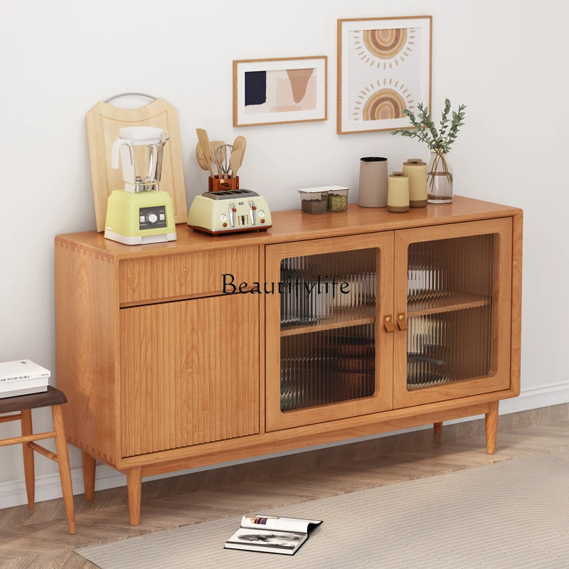 Nordic Solid Wood Sideboard Small Apartment Living Room Mid-Ancient Cherrywood Storage Locker