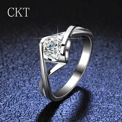 Luxury PT950 Platinum Ring Double Heart Clip 1 Carat Diamond Moissanite Ring Bride Wedding Jewelry Gift for Women